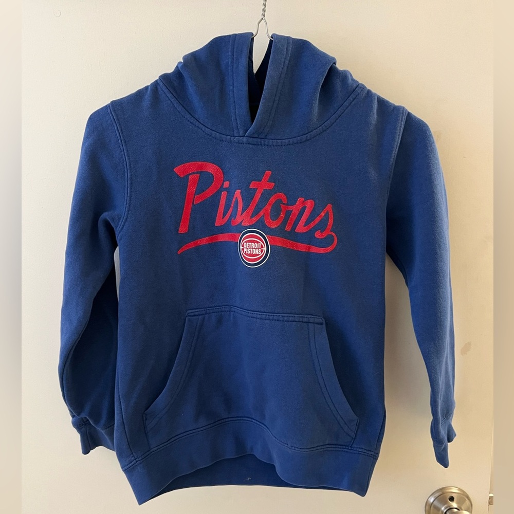 Mitchell & Ness Blue Hoodie with Red Pistons Logo